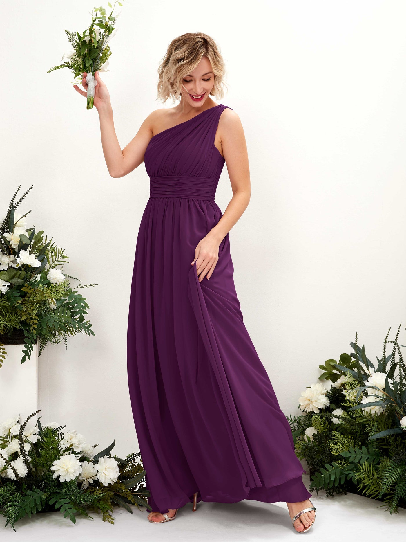 Grape Bridesmaid Dresses Bridesmaid Dress Ball Gown Chiffon One Shoulder Full Length Sleeveless Wedding Party Dress (81225031)#color_grape