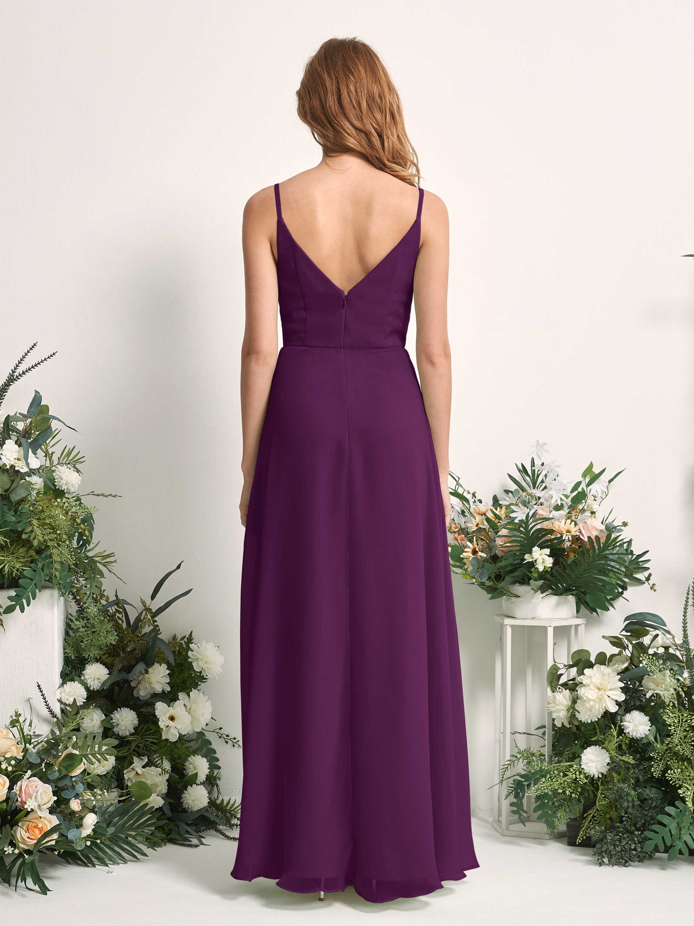 Bridesmaid Dress A-line Chiffon Spaghetti-straps Full Length Sleeveless Wedding Party Dress - Grape (81227231)#color_grape