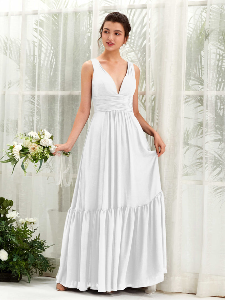 White Bridesmaid Dresses Bridesmaid Dress A-line Chiffon Straps Full Length Sleeveless Wedding Party Dress (80223742)