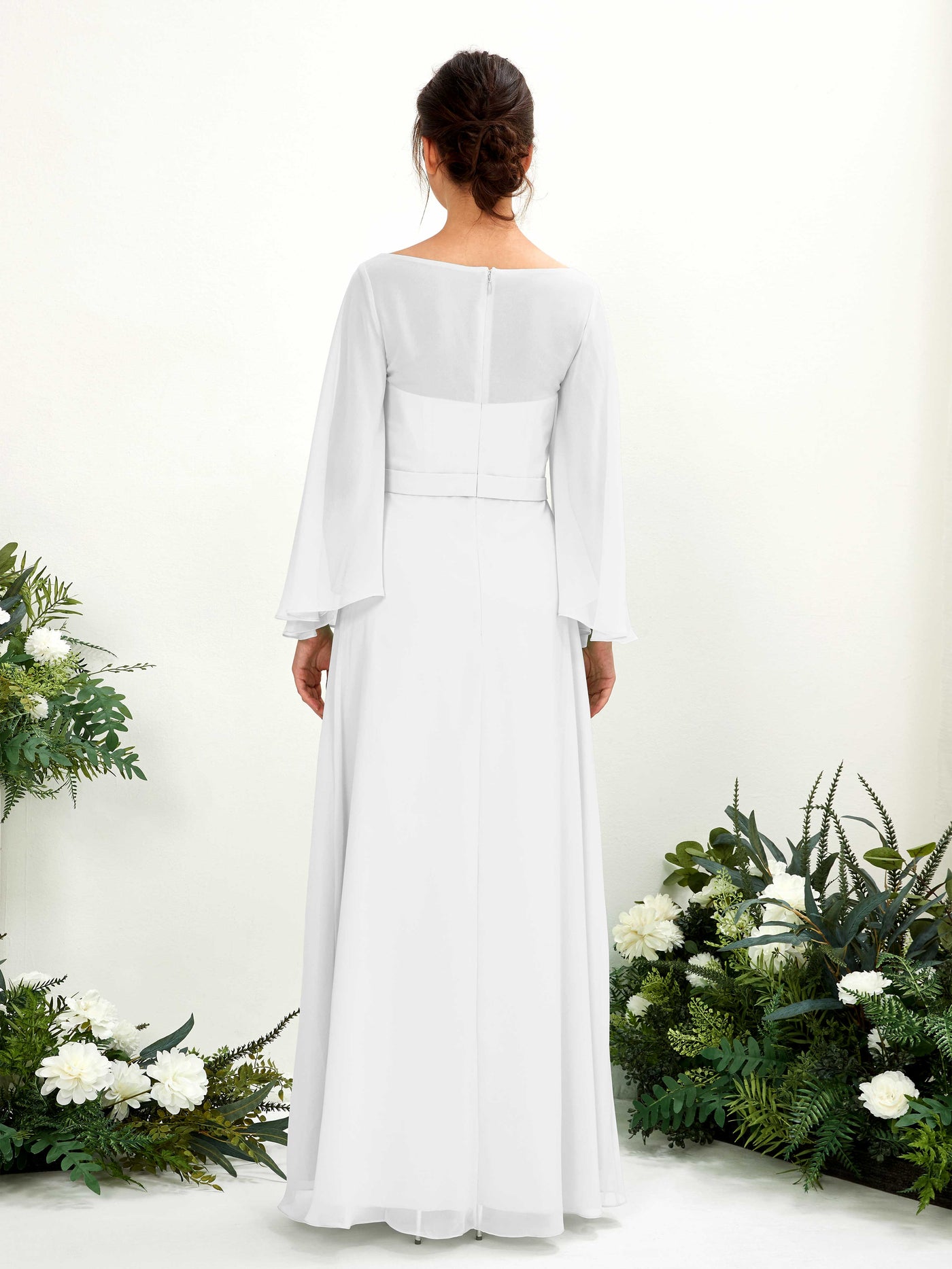 White Bridesmaid Dresses Bridesmaid Dress A-line Chiffon Bateau Full Length Long Sleeves Wedding Party Dress (81220542)#color_white