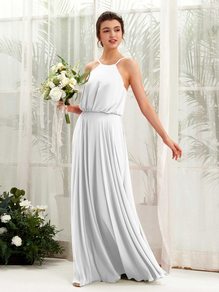 White Bridesmaid Dresses Bridesmaid Dress Ball Gown Chiffon Halter Full Length Sleeveless Wedding Party Dress (81223442)
