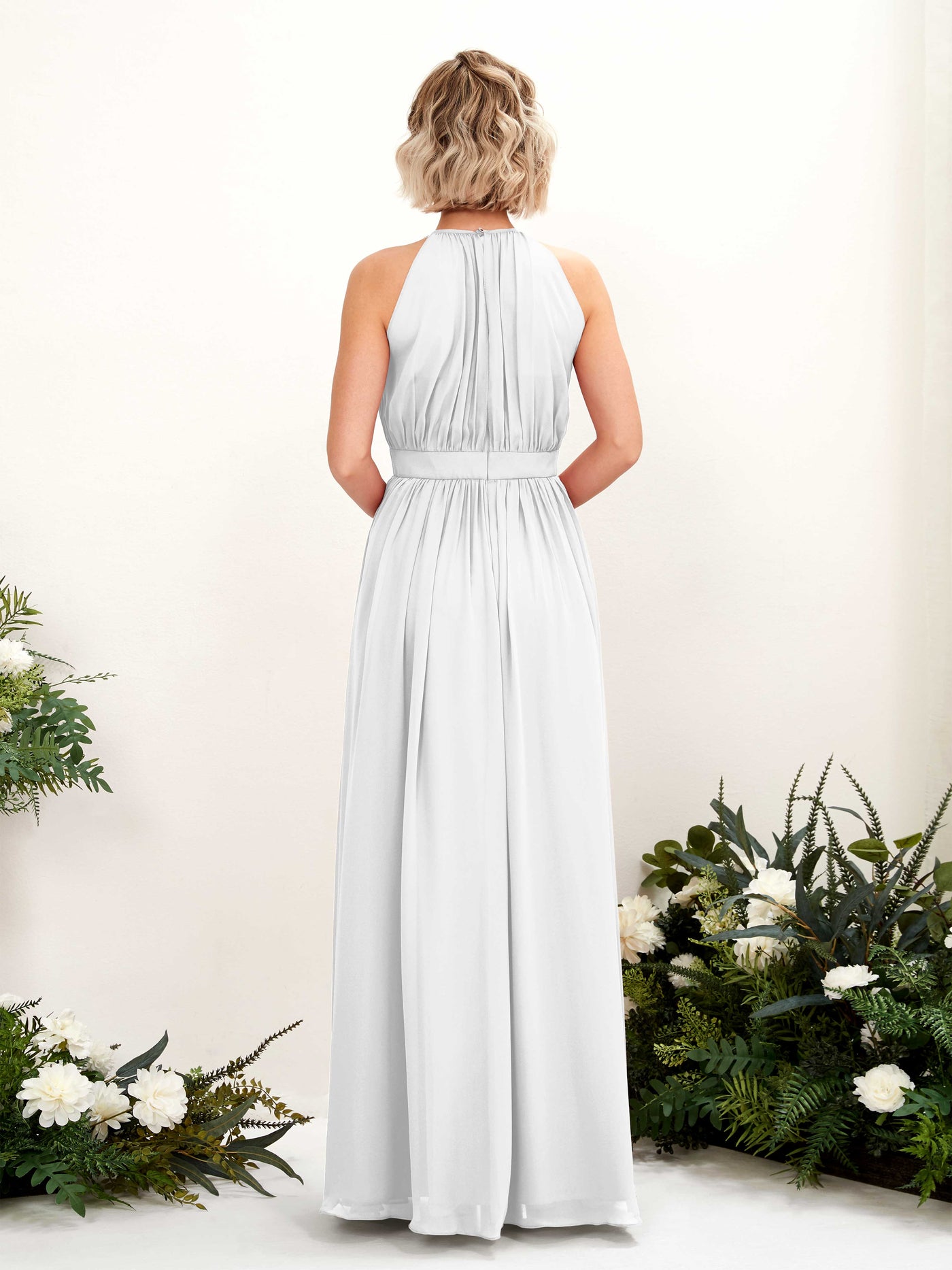 White Bridesmaid Dresses Bridesmaid Dress A-line Chiffon Halter Full Length Sleeveless Wedding Party Dress (81223142)#color_white