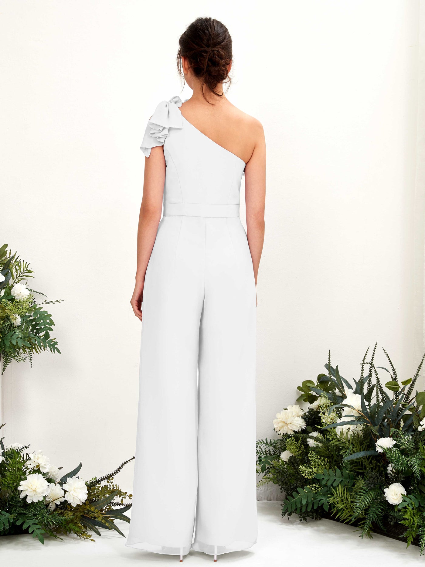 White Bridesmaid Dresses Bridesmaid Dress Chiffon One Shoulder Full Length Sleeveless Wedding Party Dress (81220842)#color_white