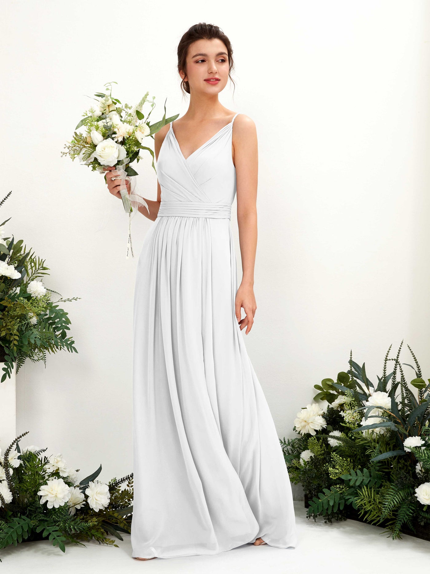 White Bridesmaid Dresses Bridesmaid Dress A-line Chiffon Spaghetti-straps Full Length Sleeveless Wedding Party Dress (81223942)#color_white