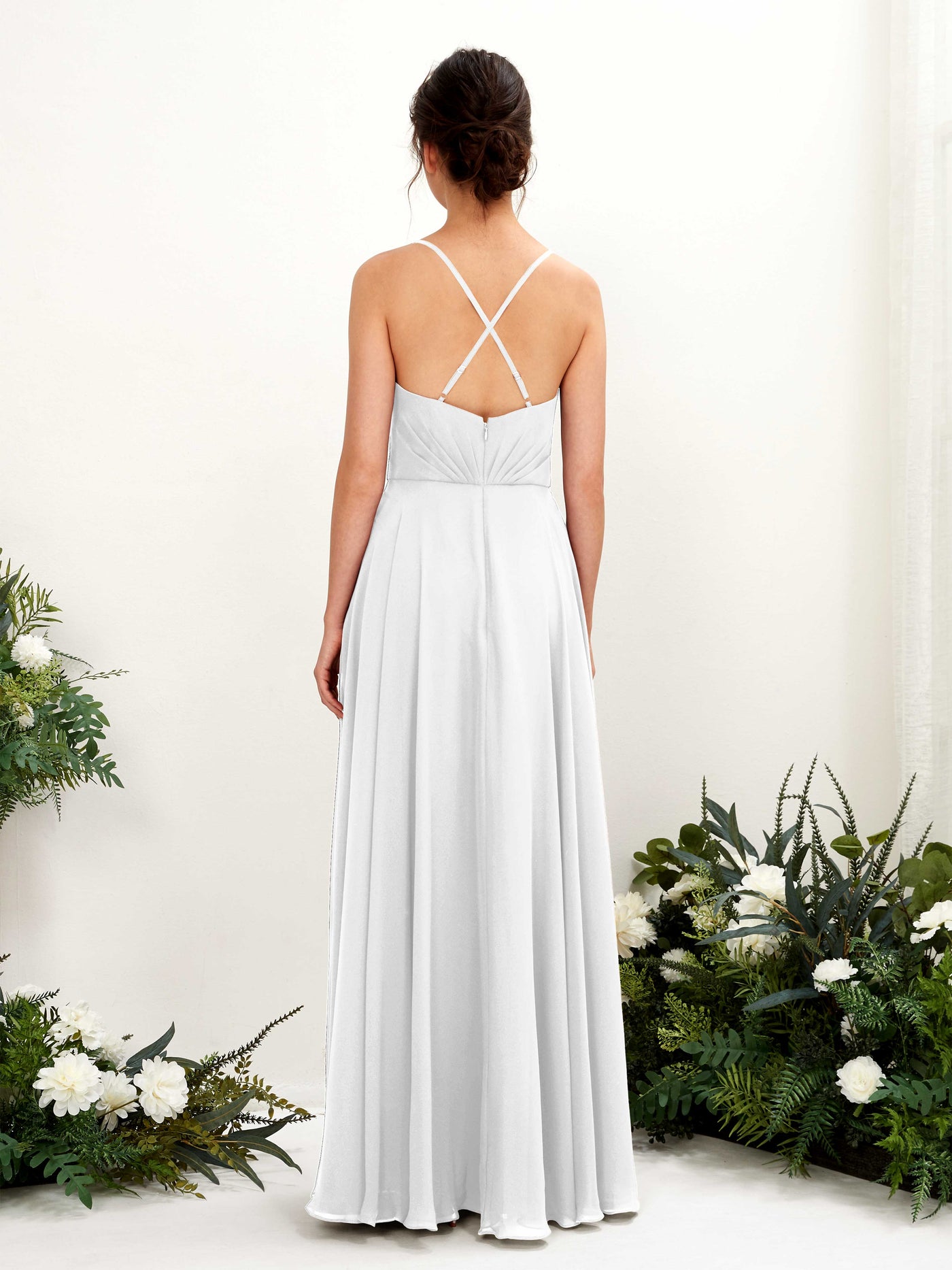White Bridesmaid Dresses Bridesmaid Dress Chiffon Spaghetti-straps Full Length Sleeveless Wedding Party Dress (81224242)#color_white