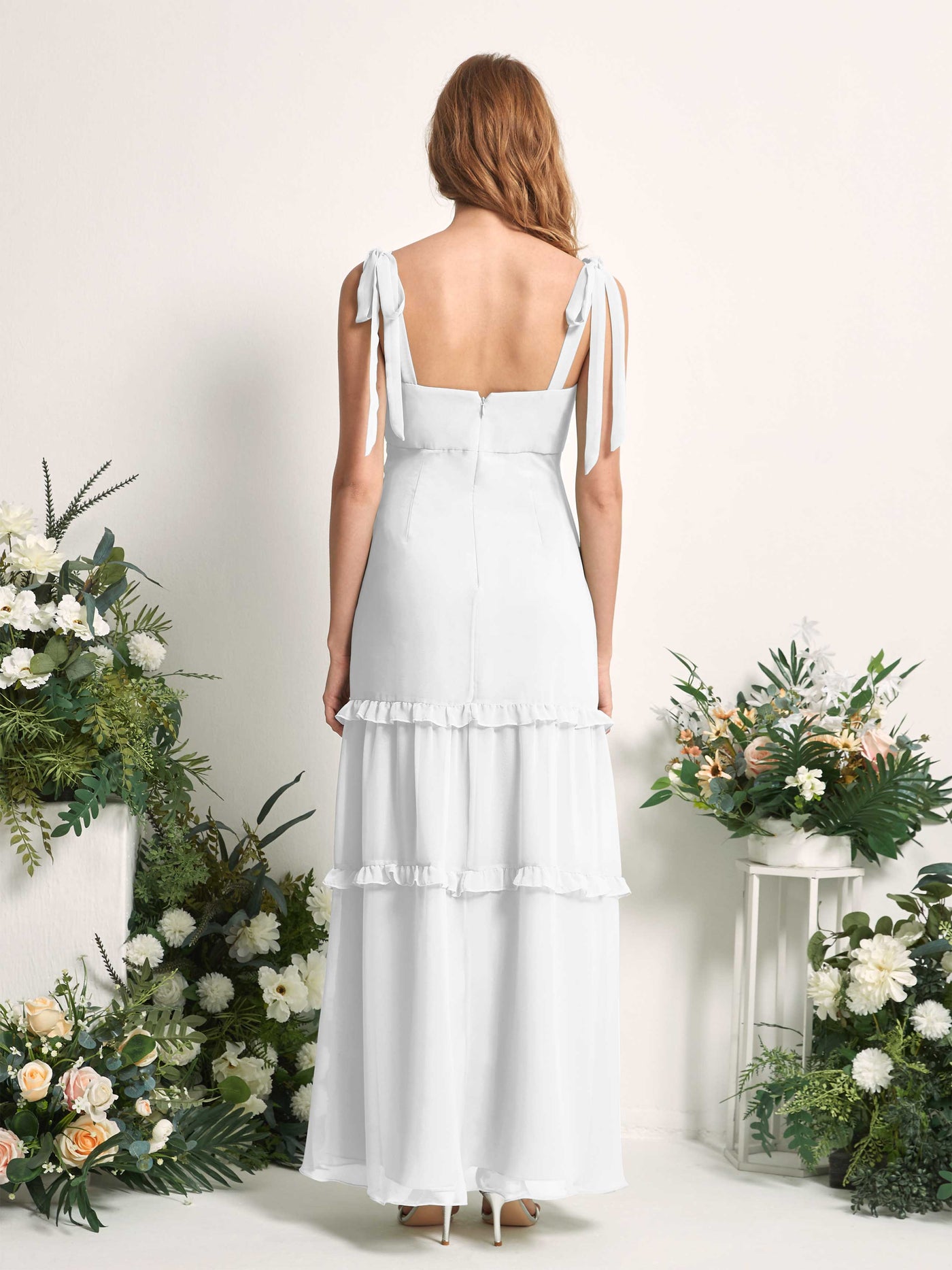 Bridesmaid Dress Chiffon Straps Full Length Sleeveless Wedding Party Dress - White (81227542)#color_white