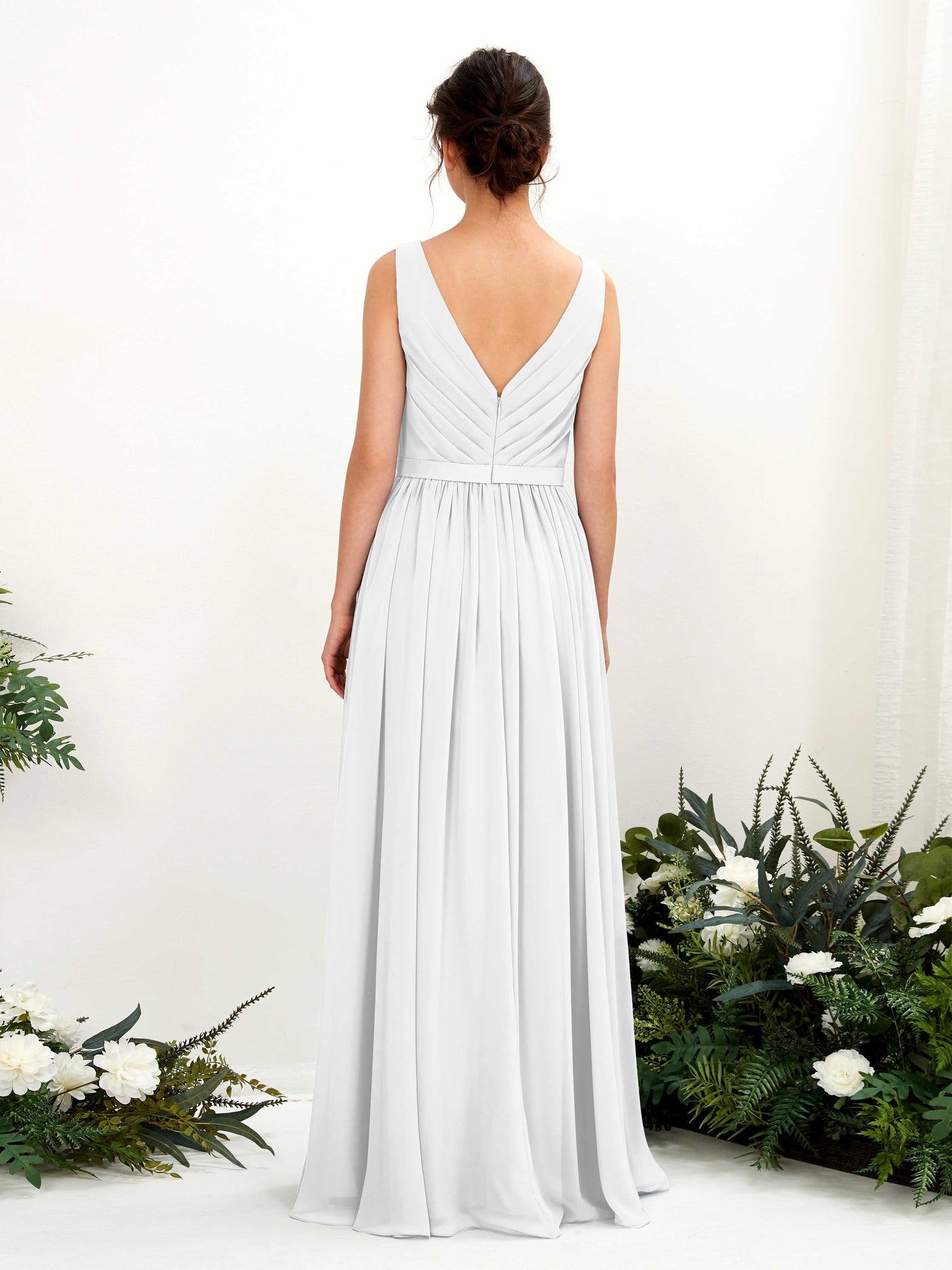 White Bridesmaid Dresses Bridesmaid Dress A-line Chiffon V-neck Full Length Sleeveless Wedding Party Dress (81223642)#color_white