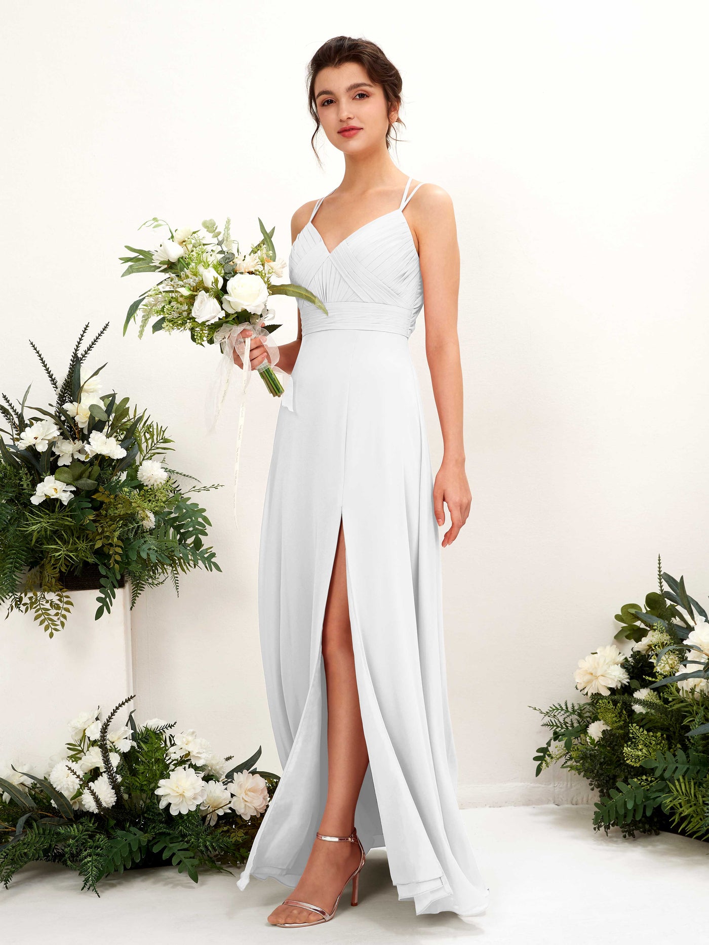 White Bridesmaid Dresses Bridesmaid Dress A-line Chiffon Spaghetti-straps Full Length Sleeveless Wedding Party Dress (81225442)#color_white