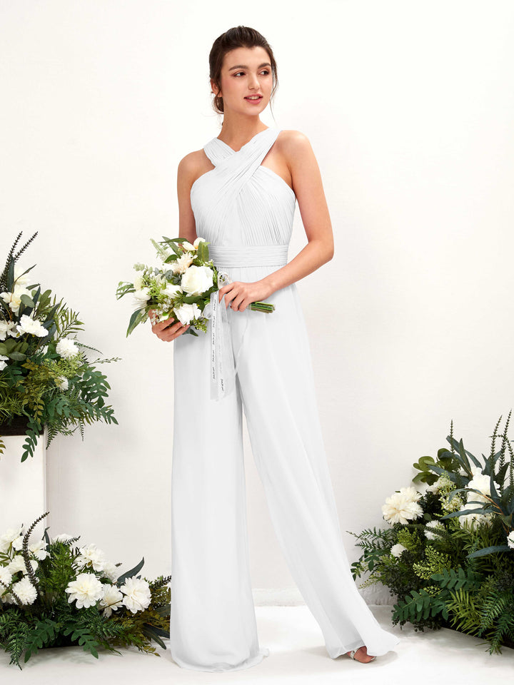 White Bridesmaid Dresses Bridesmaid Dress Chiffon V-neck Full Length Sleeveless Wedding Party Dress (81220742)