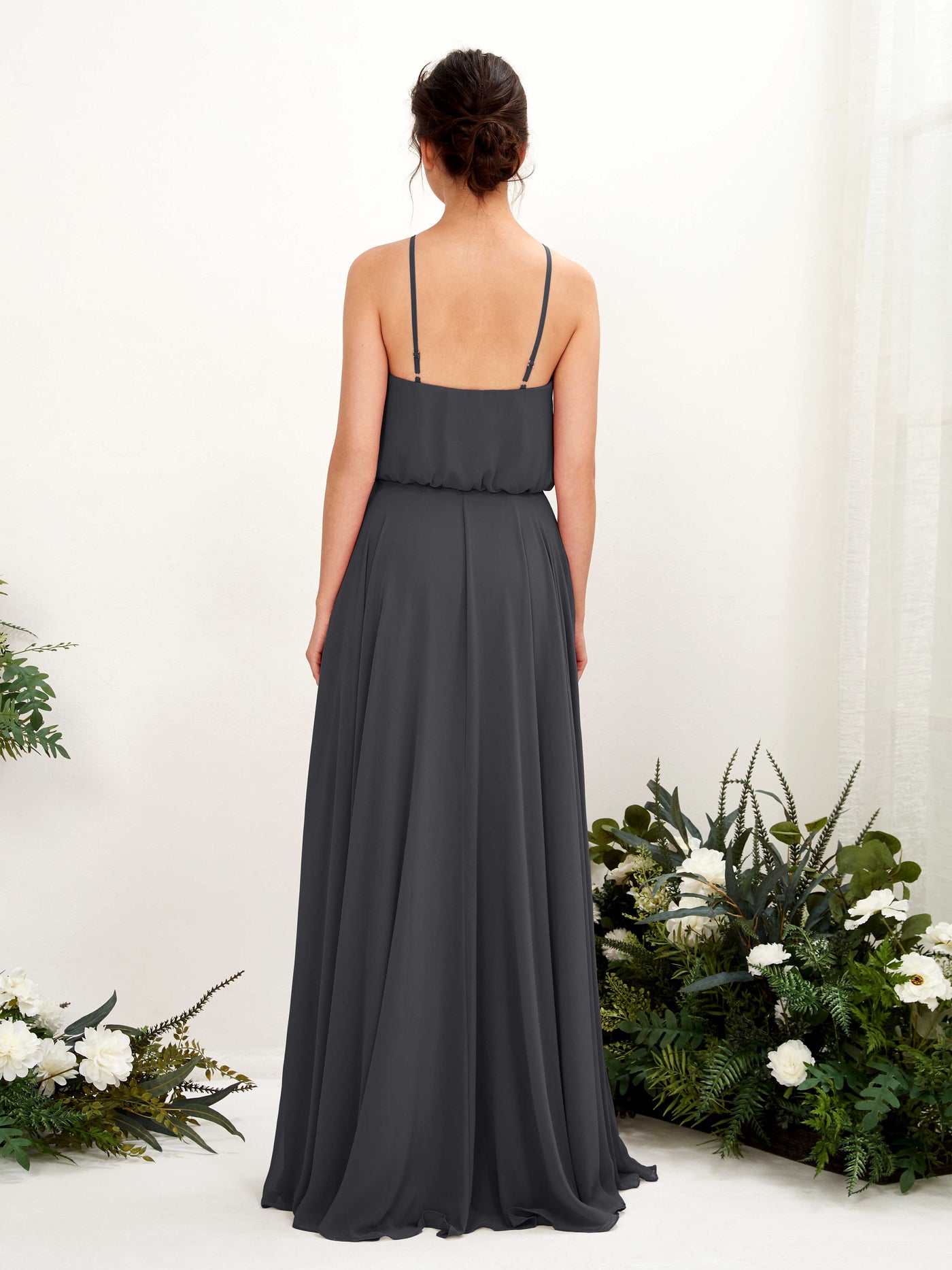 Pewter Bridesmaid Dresses Bridesmaid Dress Ball Gown Chiffon Halter Full Length Sleeveless Wedding Party Dress (81223438)#color_pewter