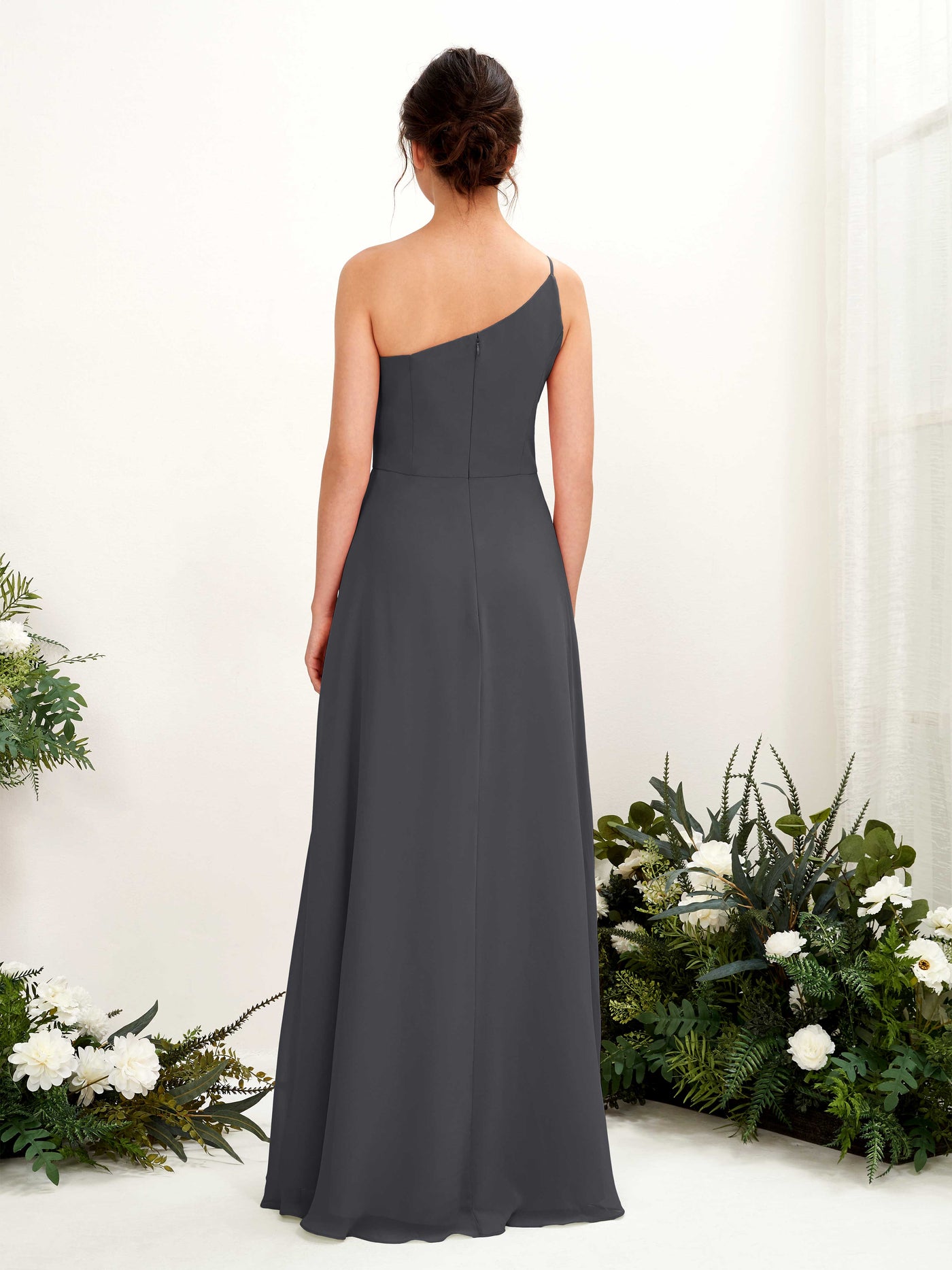 Pewter Bridesmaid Dresses Bridesmaid Dress A-line Chiffon One Shoulder Full Length Sleeveless Wedding Party Dress (81225738)#color_pewter