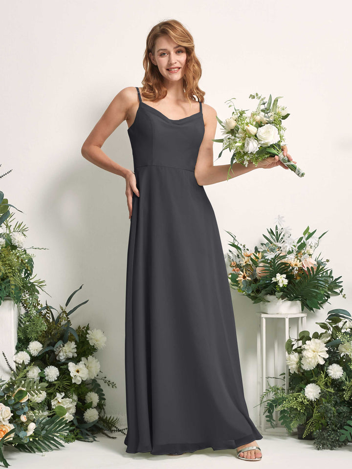 Bridesmaid Dress A-line Chiffon Spaghetti-straps Full Length Sleeveless Wedding Party Dress - Pewter (81227238)