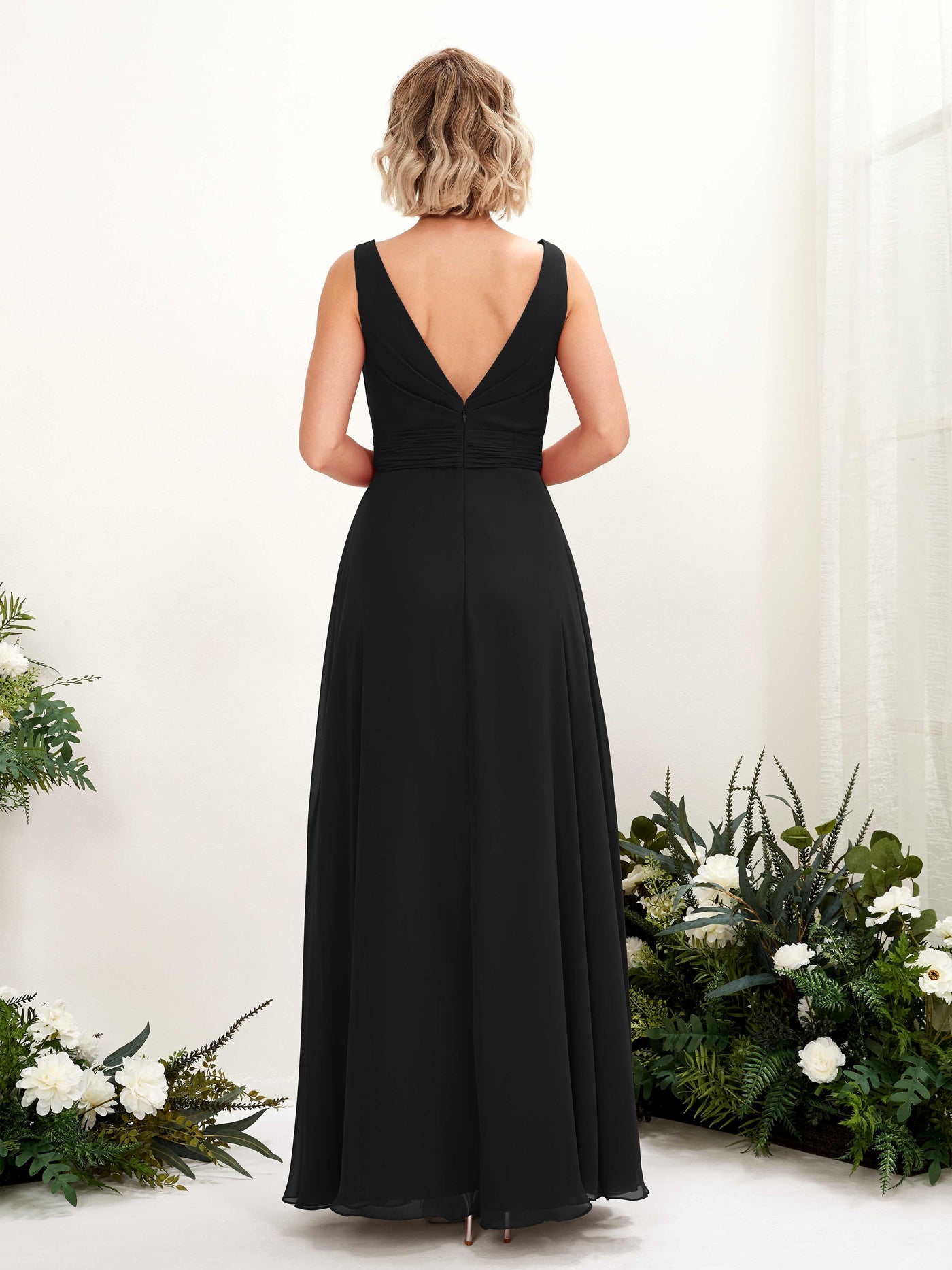 Black Bridesmaid Dresses Bridesmaid Dress A-line Chiffon Bateau Full Length Sleeveless Wedding Party Dress (81225815)#color_black