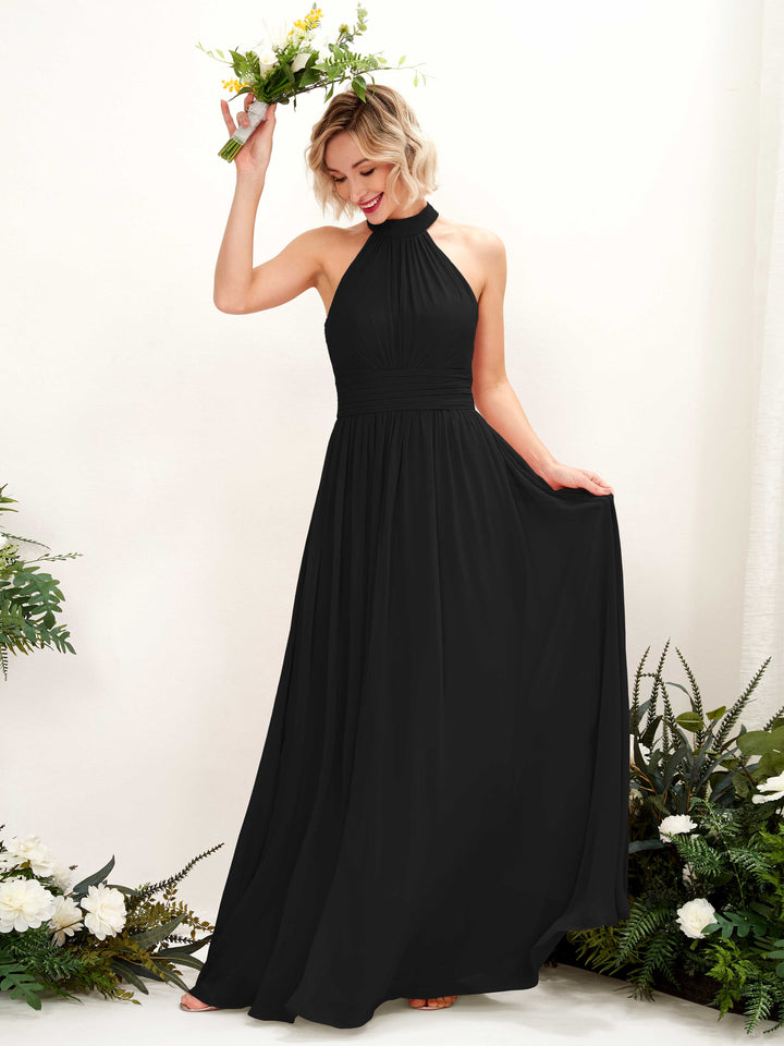 Black Bridesmaid Dresses Bridesmaid Dress A-line Chiffon Halter Full Length Sleeveless Wedding Party Dress (81225315)