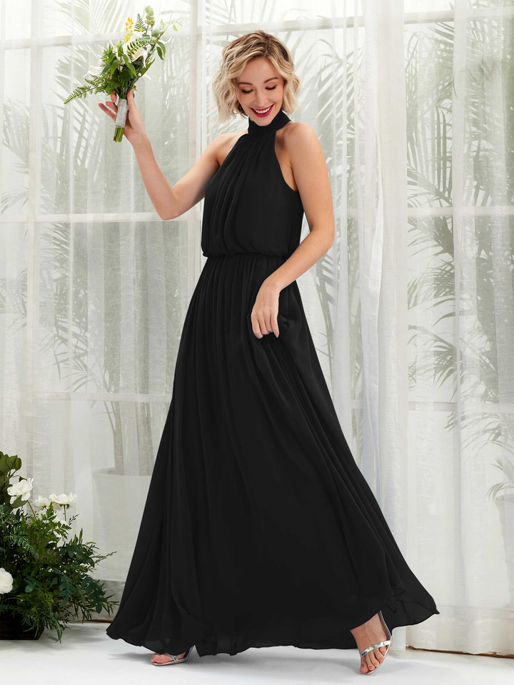 Black Bridesmaid Dresses Bridesmaid Dress A-line Chiffon Halter Full Length Sleeveless Wedding Party Dress (81222915)
