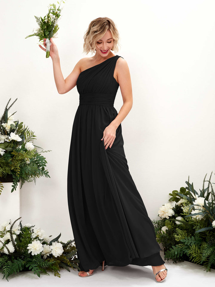 Black Bridesmaid Dresses Bridesmaid Dress Ball Gown Chiffon One Shoulder Full Length Sleeveless Wedding Party Dress (81225015)