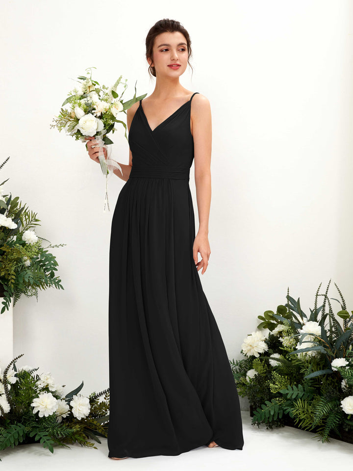 Black Bridesmaid Dresses Bridesmaid Dress A-line Chiffon Spaghetti-straps Full Length Sleeveless Wedding Party Dress (81223915)