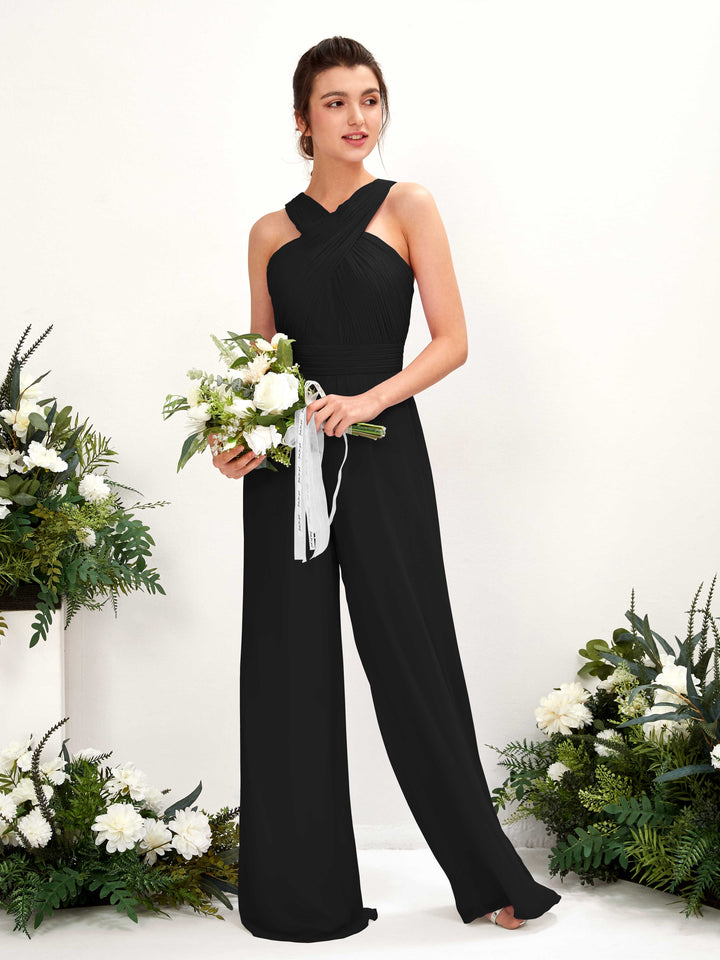 Black Bridesmaid Dresses Bridesmaid Dress Chiffon V-neck Full Length Sleeveless Wedding Party Dress (81220715)