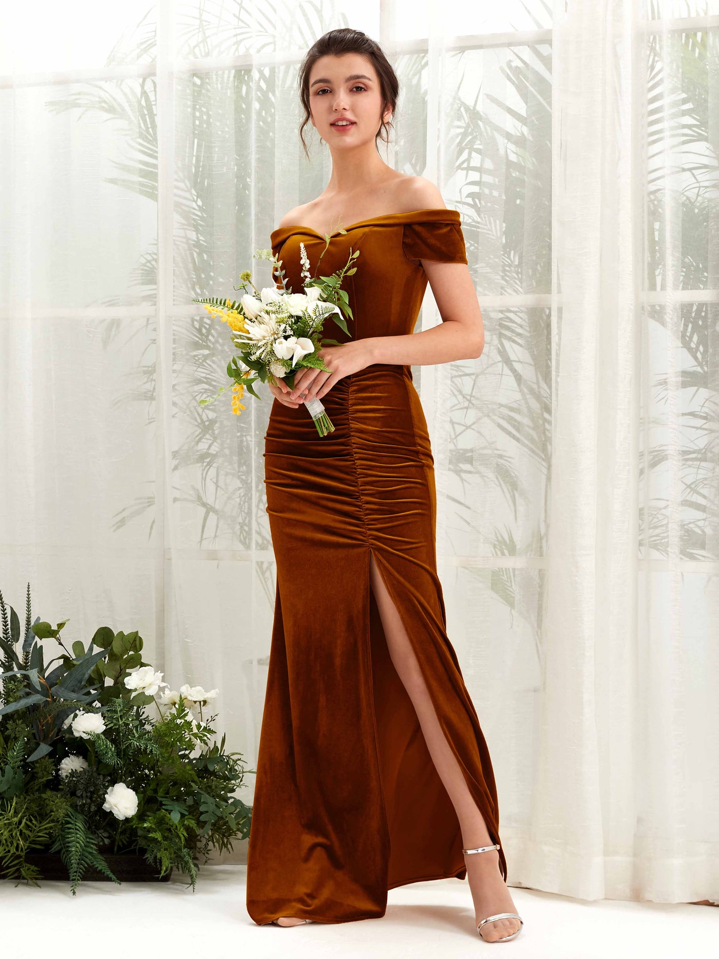 Burnished Gold Velvet Bridesmaid Dress Sheath Floor-Length | Carlyna Burnished Gold Velvet Bridesmaid Dress Sheath Floor-Length | Carlyna