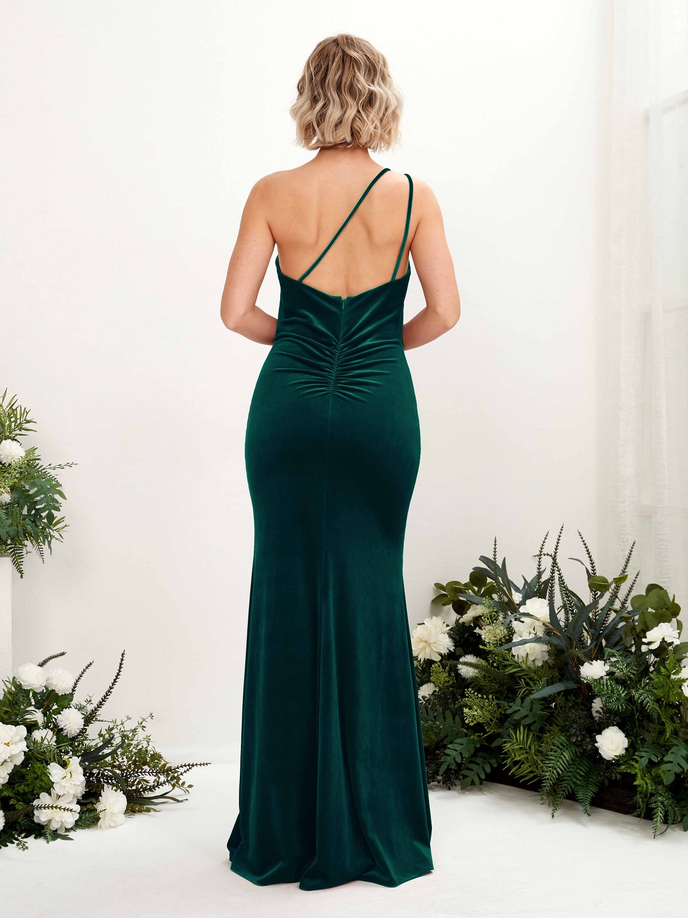 Hunter Green Bridesmaid Dresses Bridesmaid Dress Mermaid/Trumpet Velvet One Shoulder Full Length Sleeveless Wedding Party Dress (80221327)#color_hunter-green
