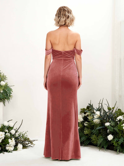 Carlyna Gina Mermaid Dusty Rose Velvet Bridesmaid Dress Maxi Sleeveless Sweetheart Dress Back View #color_dusty-rose