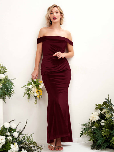Carlyna Mona Mermaid Burgundy Velvet Bridesmaid Dress Maxi Sleeveless Off the Shoulder Dress Front View #color_burgundy