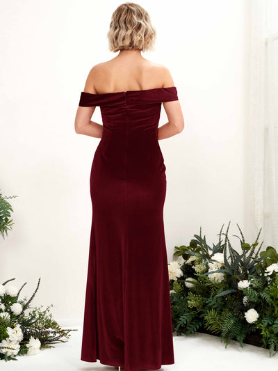 Carlyna Mona Mermaid Burgundy Velvet Bridesmaid Dress Maxi Sleeveless Off the Shoulder Dress Back View #color_burgundy