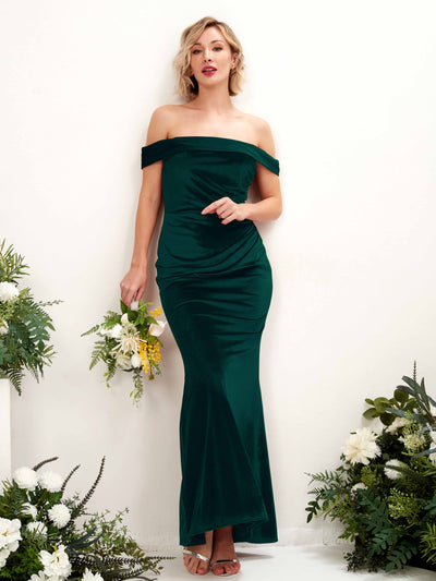 Hunter Green Bridesmaid Dresses Bridesmaid Dress Mermaid/Trumpet Velvet Off Shoulder Full Length Sleeveless Wedding Party Dress (80224627)#color_hunter-green