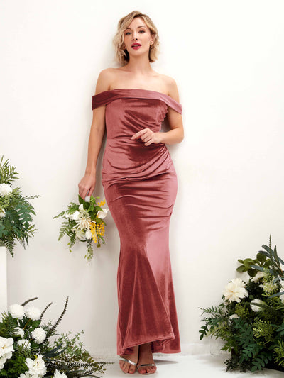 Carlyna Mona Mermaid Dusty Rose Velvet Bridesmaid Dress Maxi Sleeveless Off the Shoulder Dress Front View #color_dusty-rose