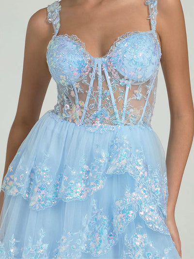 Carlyna Carlyna Carlyna Carlyna Carlyna A-Line Embroidered Lace Evening Gown with V-Back & Train - Prom Dress