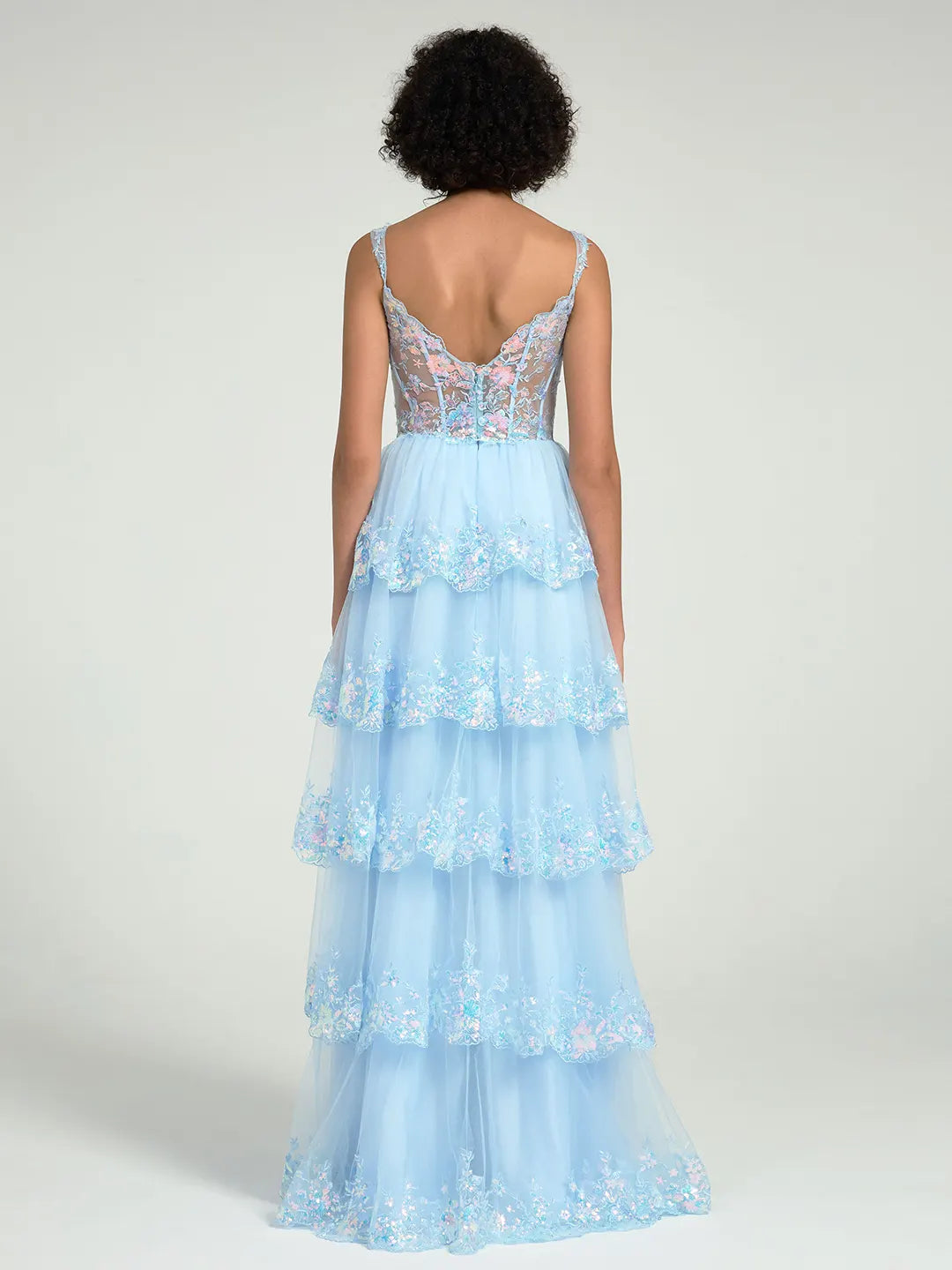 A-Line Embroidered Lace Evening Gown with V-Back & Train - Prom Dress A-Line Embroidered Lace Evening Gown with V-Back & Train - Prom Dress