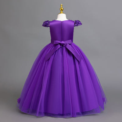 A-Line Floor Length Flower Girl Dress with Sequins & Flower Embellishments for Special Occasions