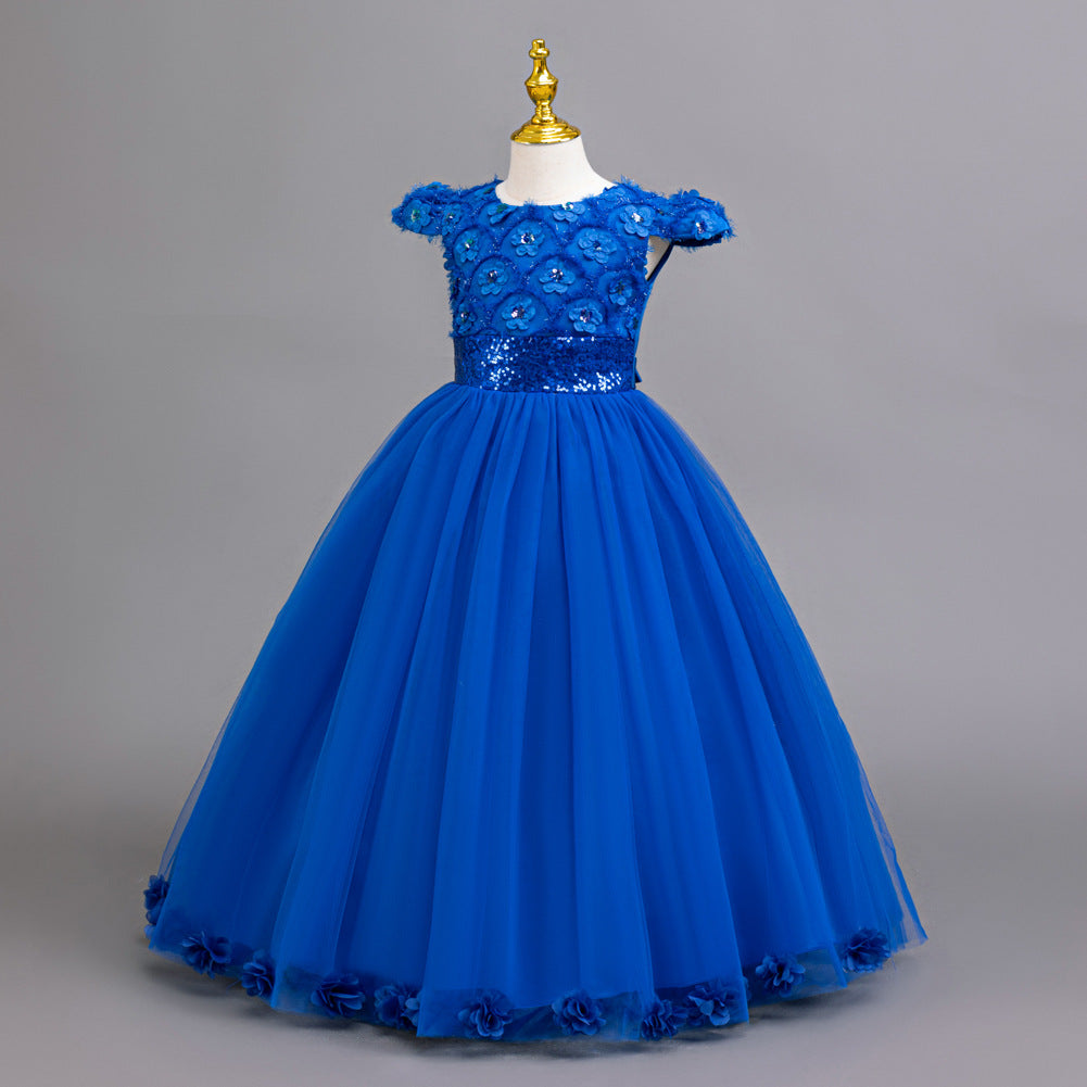A-Line Floor Length Flower Girl Dress with Sequins & Flower Embellishments for Special Occasions