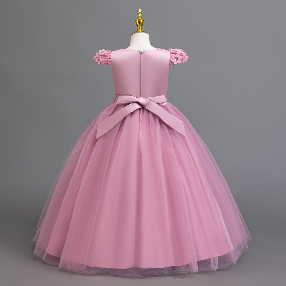 A-Line Floor Length Flower Girl Dress with Sequins & Flower Embellishments for Special Occasions