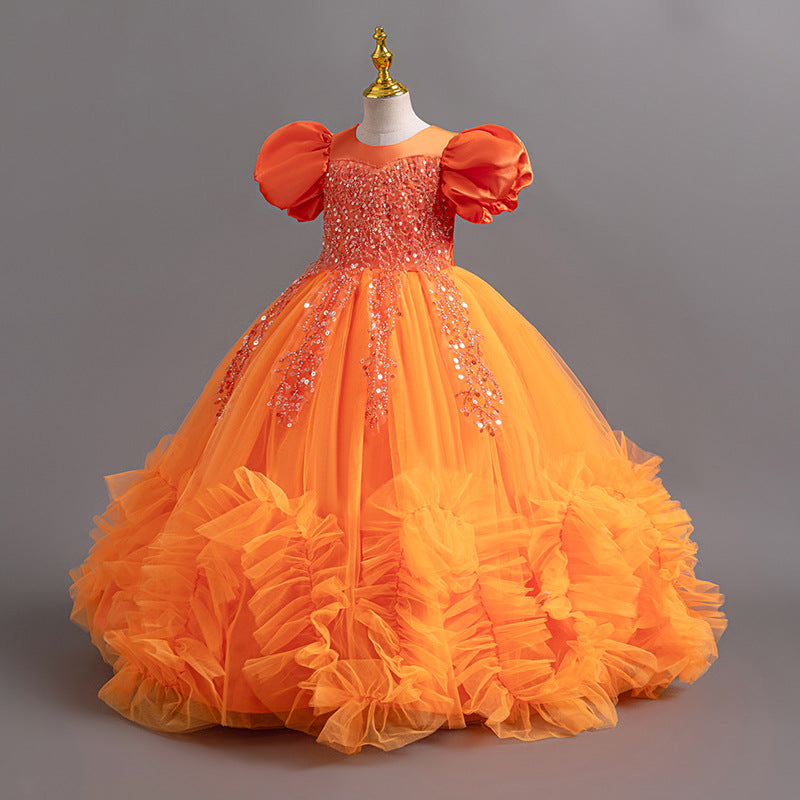 A-line Floor Length Sequin & Tulle Girls Dress for Special Occasions