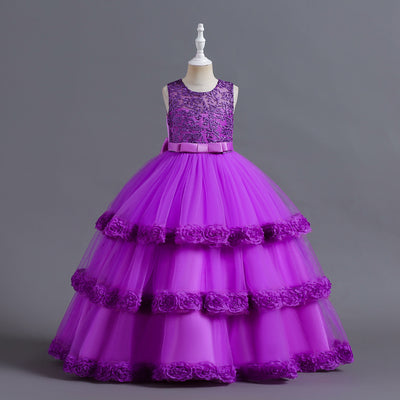 A-Line Tulle Flower Girl Dress with Embroidered Flowers & Cascading Ruffles