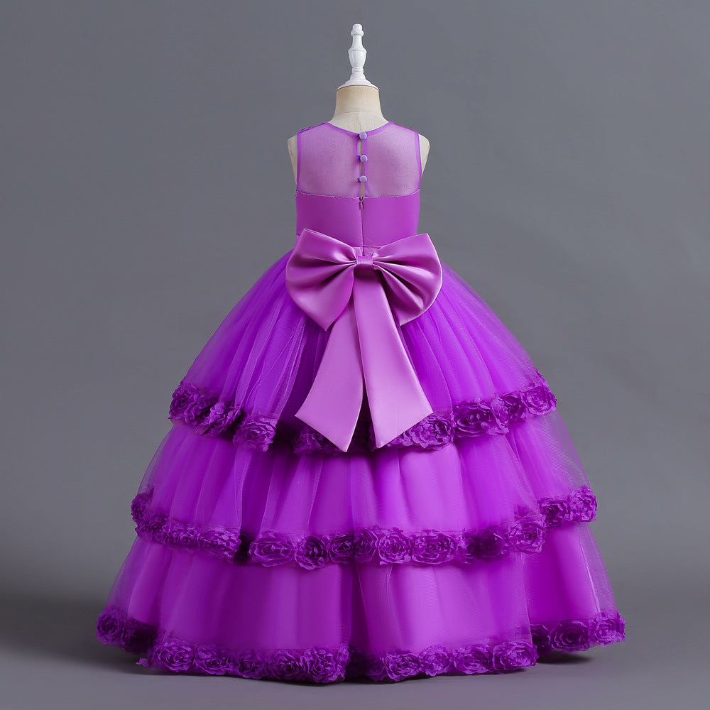 A-Line Tulle Flower Girl Dress with Embroidered Flowers & Cascading Ruffles