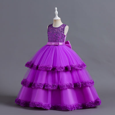 A-Line Tulle Flower Girl Dress with Embroidered Flowers & Cascading Ruffles