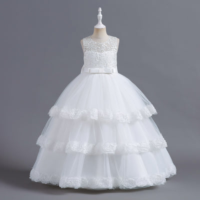 A-Line Tulle Flower Girl Dress with Embroidered Flowers & Cascading Ruffles