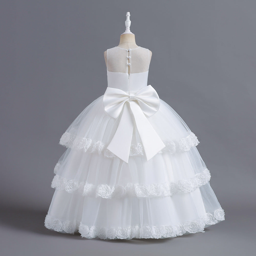 A-Line Tulle Flower Girl Dress with Embroidered Flowers & Cascading Ruffles