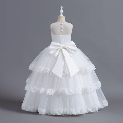 A-Line Tulle Flower Girl Dress with Embroidered Flowers & Cascading Ruffles