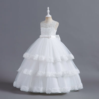 A-Line Tulle Flower Girl Dress with Embroidered Flowers & Cascading Ruffles