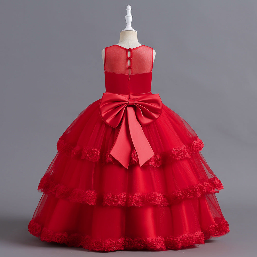 A-Line Tulle Flower Girl Dress with Embroidered Flowers & Cascading Ruffles