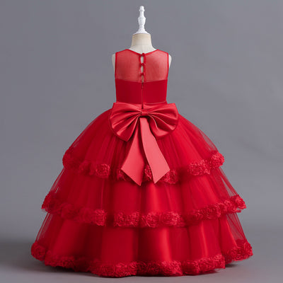 A-Line Tulle Flower Girl Dress with Embroidered Flowers & Cascading Ruffles