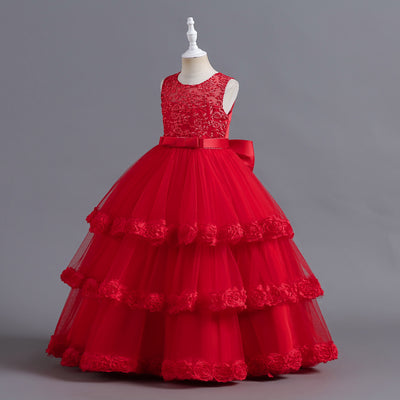 A-Line Tulle Flower Girl Dress with Embroidered Flowers & Cascading Ruffles