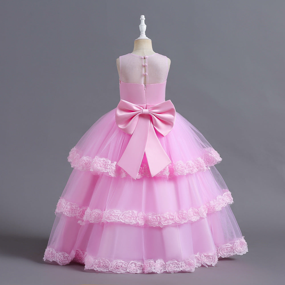 A-Line Tulle Flower Girl Dress with Embroidered Flowers & Cascading Ruffles