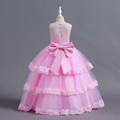 A-Line Tulle Flower Girl Dress with Embroidered Flowers & Cascading Ruffles