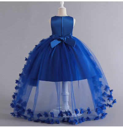 A-Line Flower Girl Dress with Beaded 3D Flowers for Special Occasions | Tulle High-Low Kids Gown
