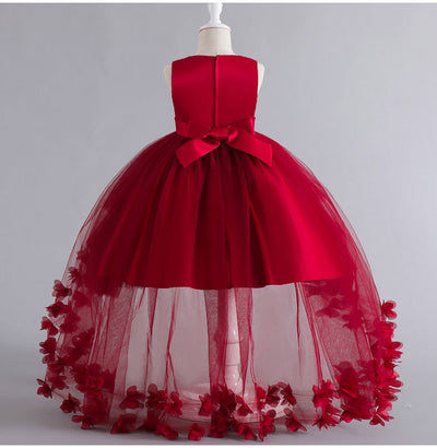 A-Line Flower Girl Dress with Beaded 3D Flowers for Special Occasions | Tulle High-Low Kids Gown