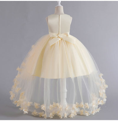 A-Line Flower Girl Dress with Beaded 3D Flowers for Special Occasions | Tulle High-Low Kids Gown